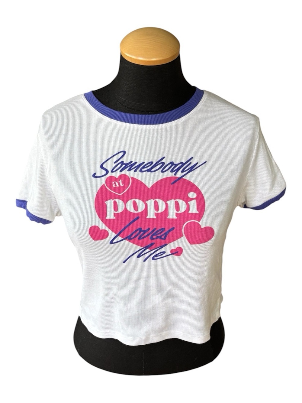Poppi Graphic Somebody at Poppi Loves Me Cropped Ribbed Ringer T-Shirt Size S